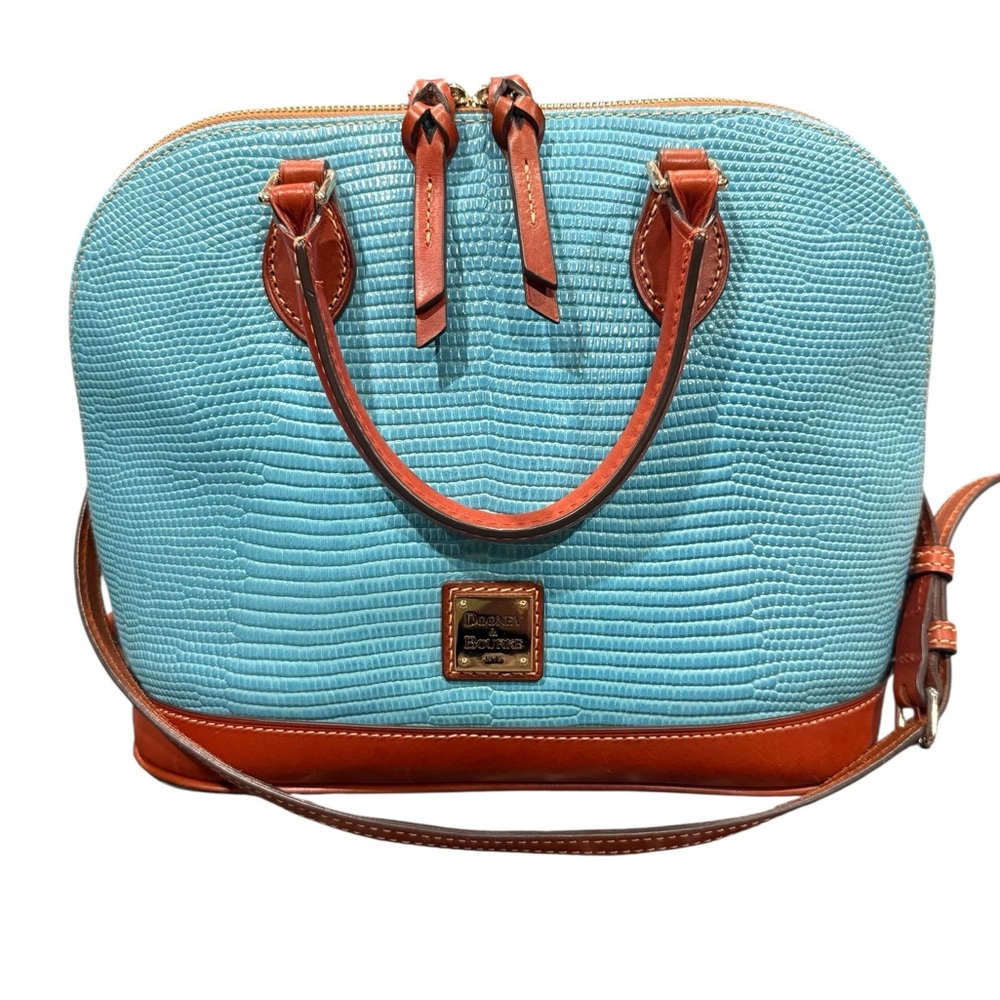 Dooney & Bourke Turquoise Textured Dome Satchel with Tan Trim
